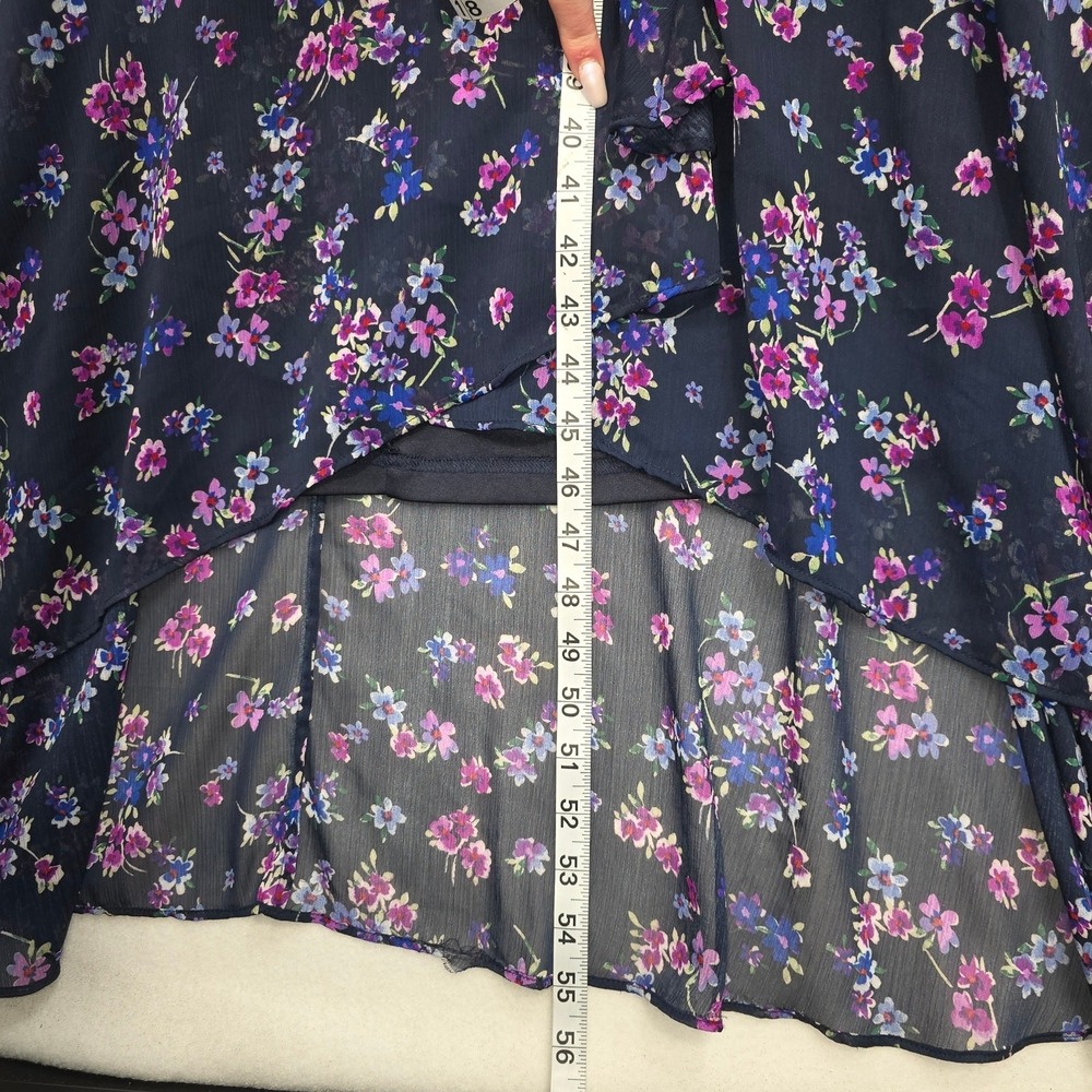 Calvin Klein Dress Navy Floral Print A-Line Hi-Low Wrap Size 14 - Picture 11 of 16